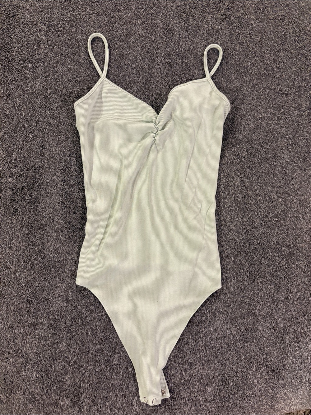 American Eagle Outfitters Sage Ribbed Spaghetti-Strap Bodysuit